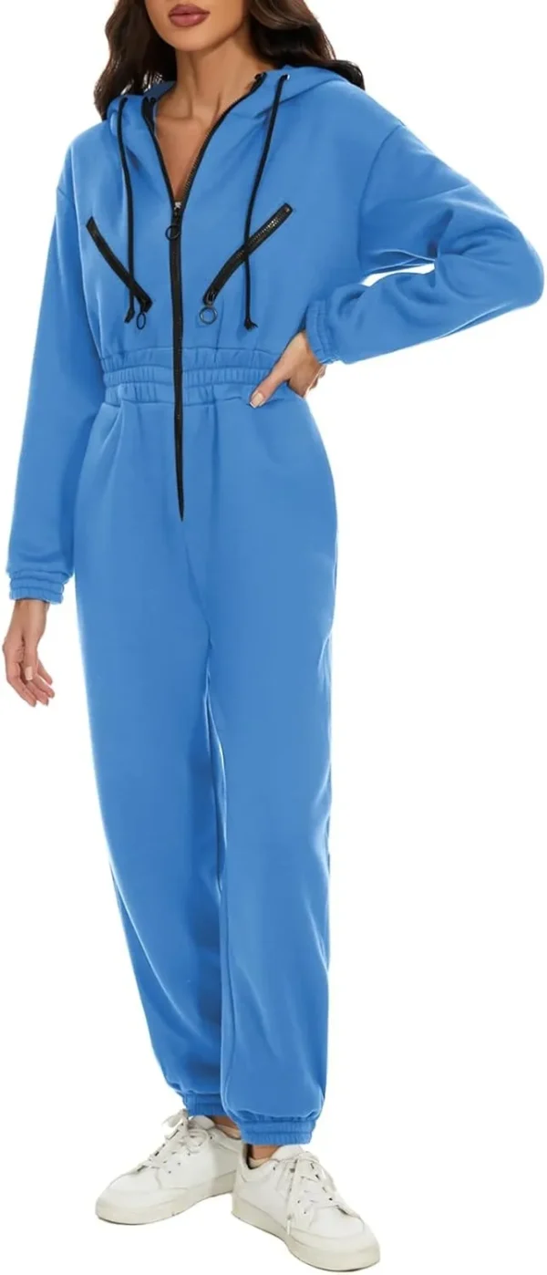 1e618bcc3e9b1a807f9662ec1f0a4d36 Women Fleece Jumpsuits One Piece Outfits Hooded Sweatshirt Set High Waist Ladies Jumpsuit