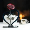 Red Metal Rose with Heart-Shaped Stand