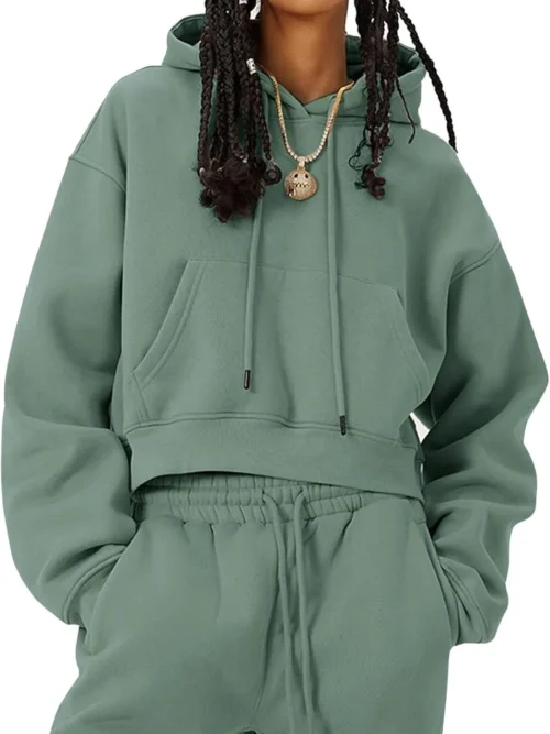 Women Fleece 2 Piece Tracksuits Fall Winter Sweatshirt Jogger Pants Matching Lounge Sets Thick Sweatsuits Pockets