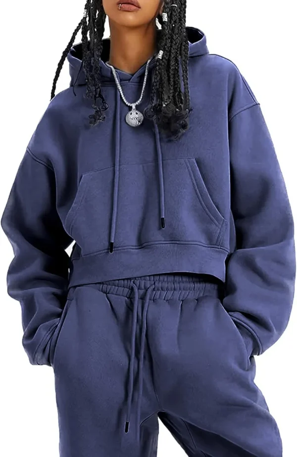 Women Fleece 2 Piece Tracksuits Fall Winter Sweatshirt Jogger Pants Matching Lounge Sets Thick Sweatsuits Pockets