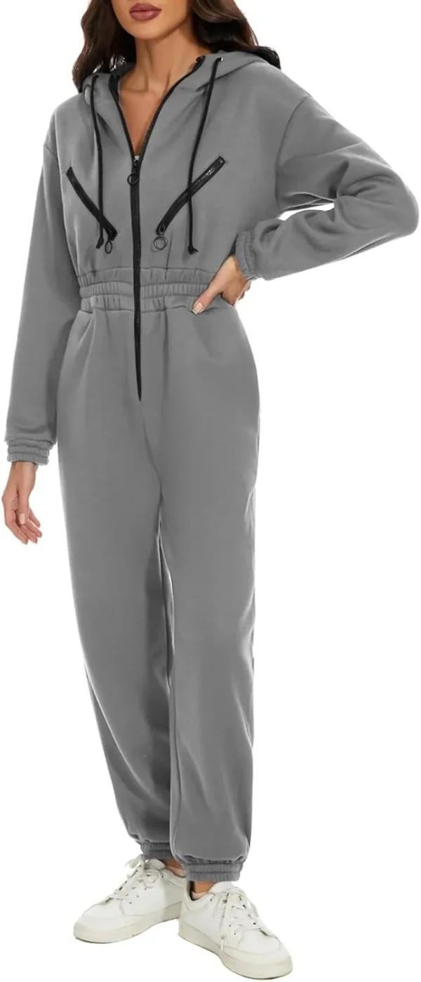 388eb431ec2c16c24cd66c23cd757291 Women Fleece Jumpsuits One Piece Outfits Hooded Sweatshirt Set High Waist Ladies Jumpsuit