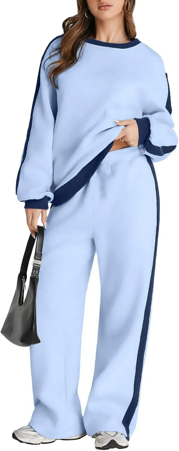 Women 2 Piece Outfits Color Block Sweatsuit Casual Fleece Lounge Matching Sets