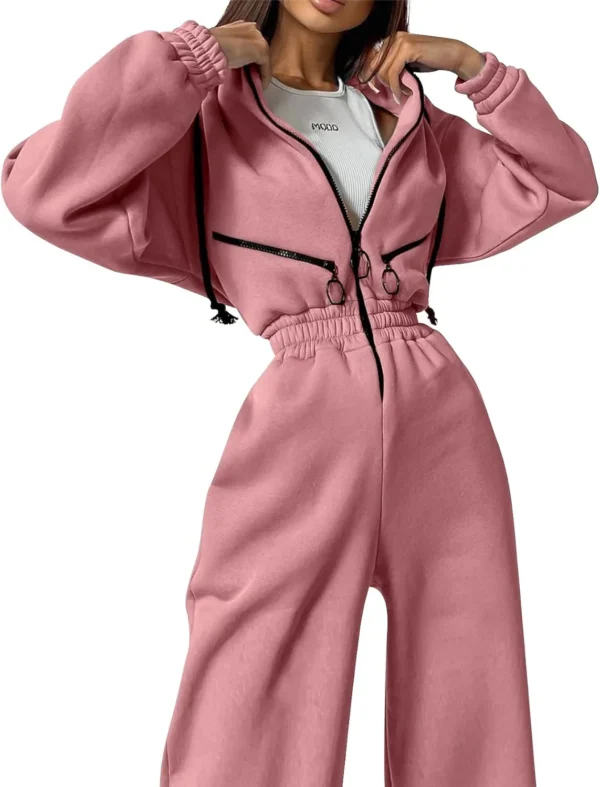 4abcaddad0a67926e9cd0c405707245f Women Fleece Jumpsuits One Piece Outfits Hooded Sweatshirt Set High Waist Ladies Jumpsuit