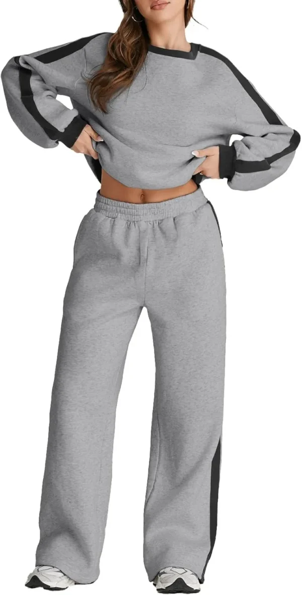 Women 2 Piece Outfits Color Block Sweatsuit Casual Fleece Lounge Matching Sets