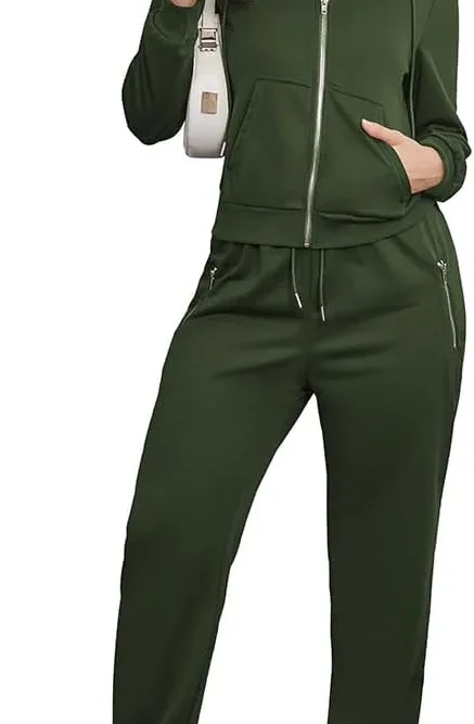 Women 2 Piece Outfits Sweatsuit Zip Up Hoodie Jacket Jogger SweatPants Lounge Matching Sweat Set