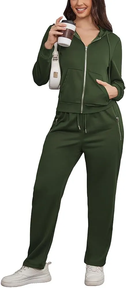 Women 2 Piece Outfits Sweatsuit Zip Up Hoodie Jacket Jogger SweatPants Lounge Matching Sweat Set