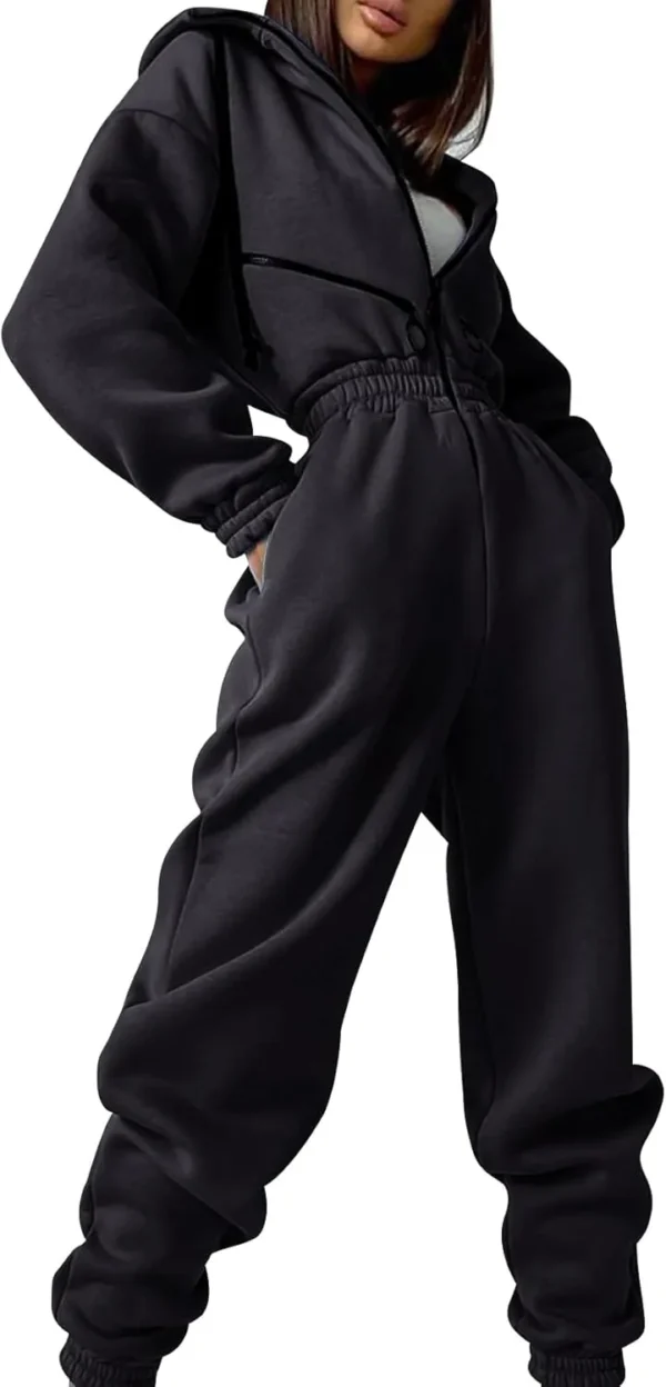 5edd57a727f9dc835ae121b40a5da23f Women Fleece Jumpsuits One Piece Outfits Hooded Sweatshirt Set High Waist Ladies Jumpsuit