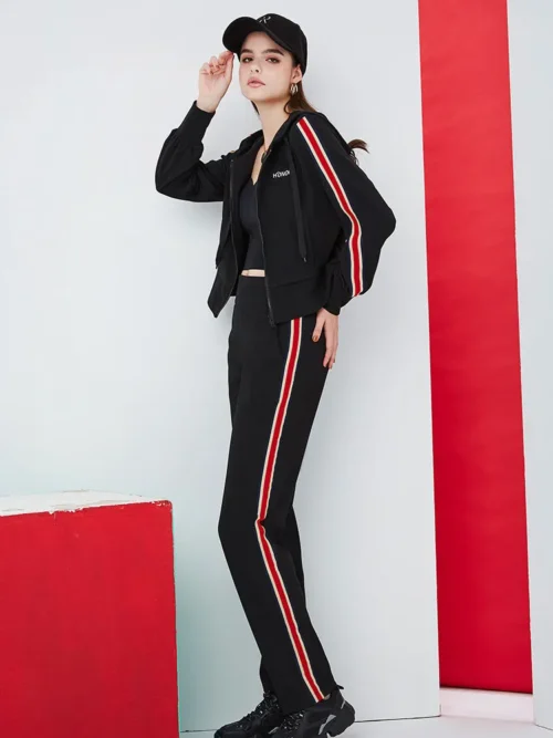 Short version brand three color striped hooded