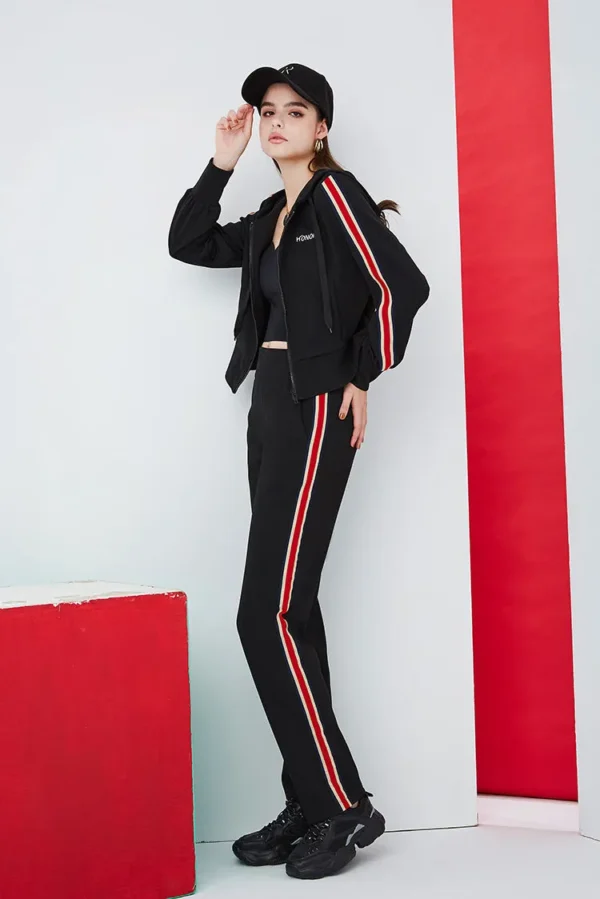 Short version brand three color striped hooded