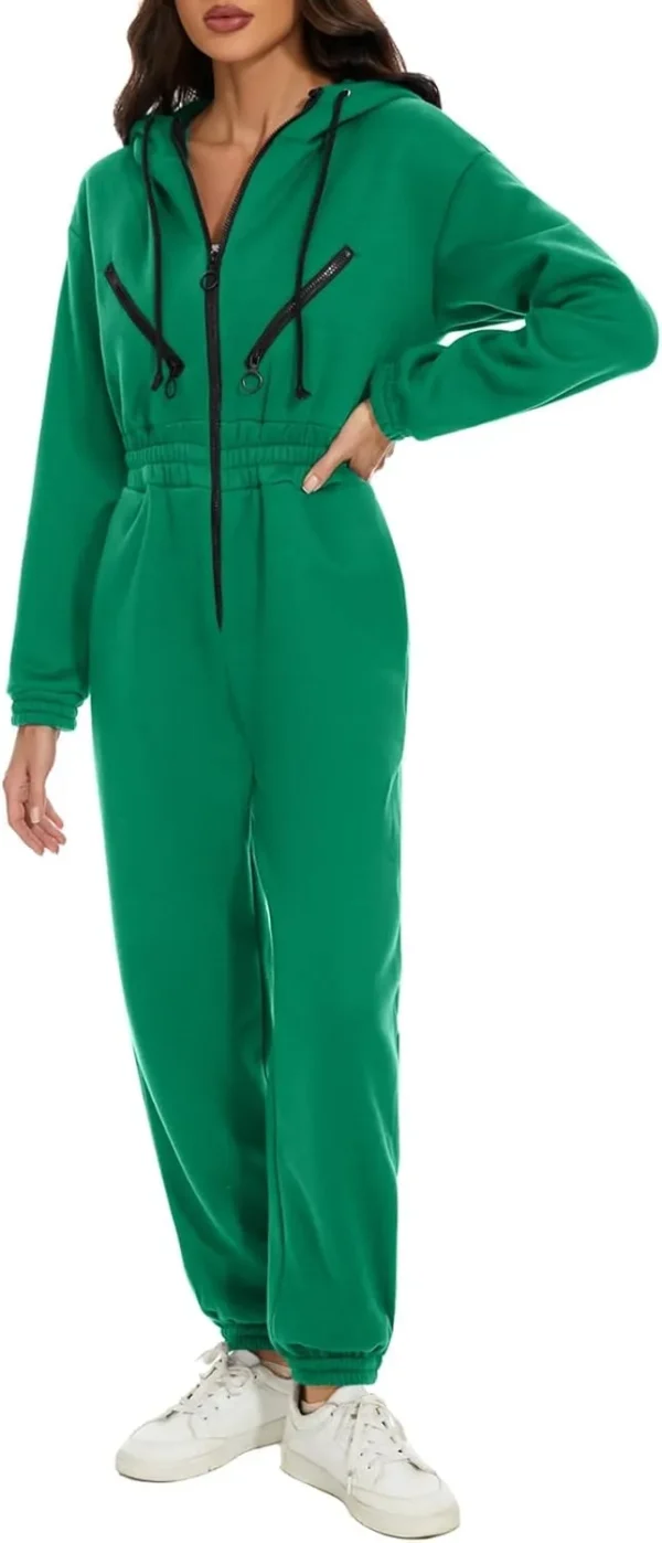 6fa07dad826bb7f5cf0c62fb82b366ab Women Fleece Jumpsuits One Piece Outfits Hooded Sweatshirt Set High Waist Ladies Jumpsuit