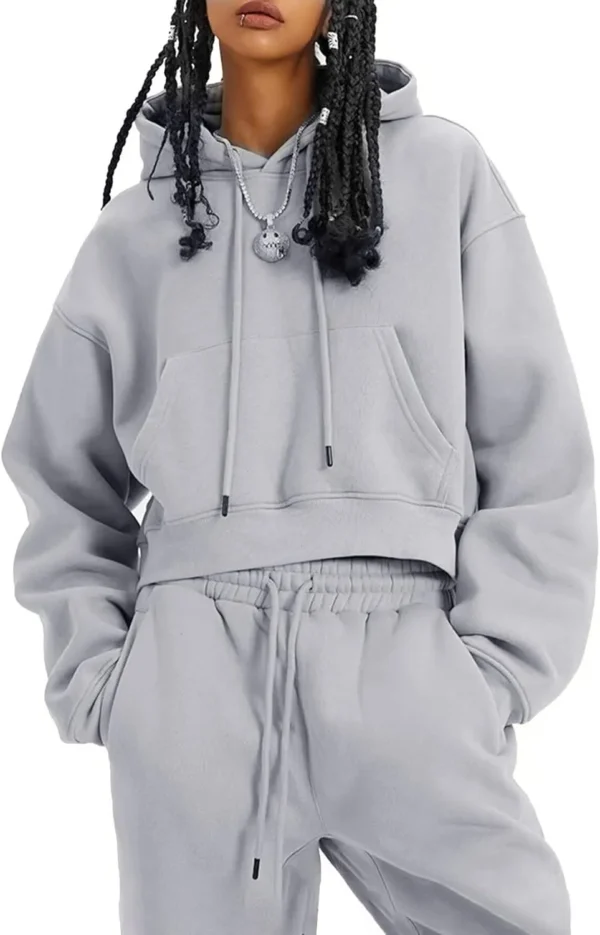 Women Fleece 2 Piece Tracksuits Fall Winter Sweatshirt Jogger Pants Matching Lounge Sets Thick Sweatsuits Pockets