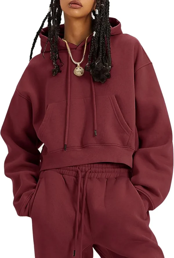 Women Fleece 2 Piece Tracksuits Fall Winter Sweatshirt Jogger Pants Matching Lounge Sets Thick Sweatsuits Pockets