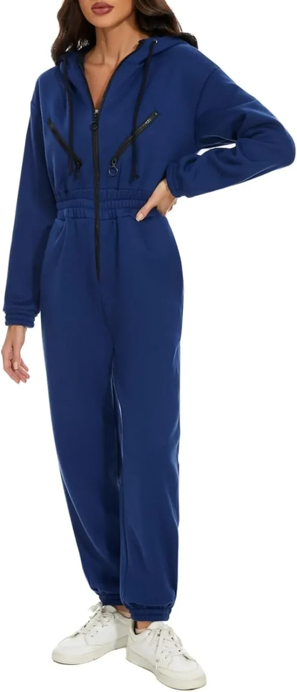 976ce0297fcafe3d22194b974c8292fe Women Fleece Jumpsuits One Piece Outfits Hooded Sweatshirt Set High Waist Ladies Jumpsuit