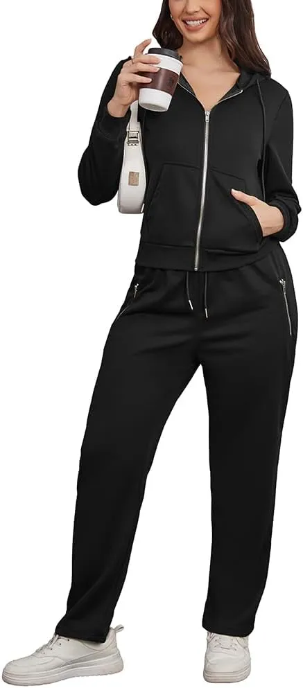 Women 2 Piece Outfits Sweatsuit Zip Up Hoodie Jacket Jogger SweatPants Lounge Matching Sweat Set
