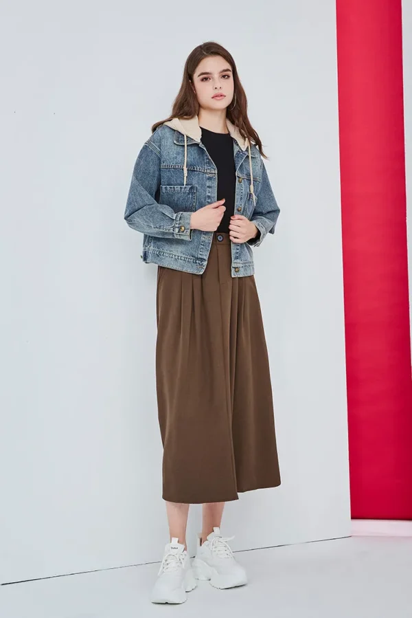 Short knit hooded large pocket