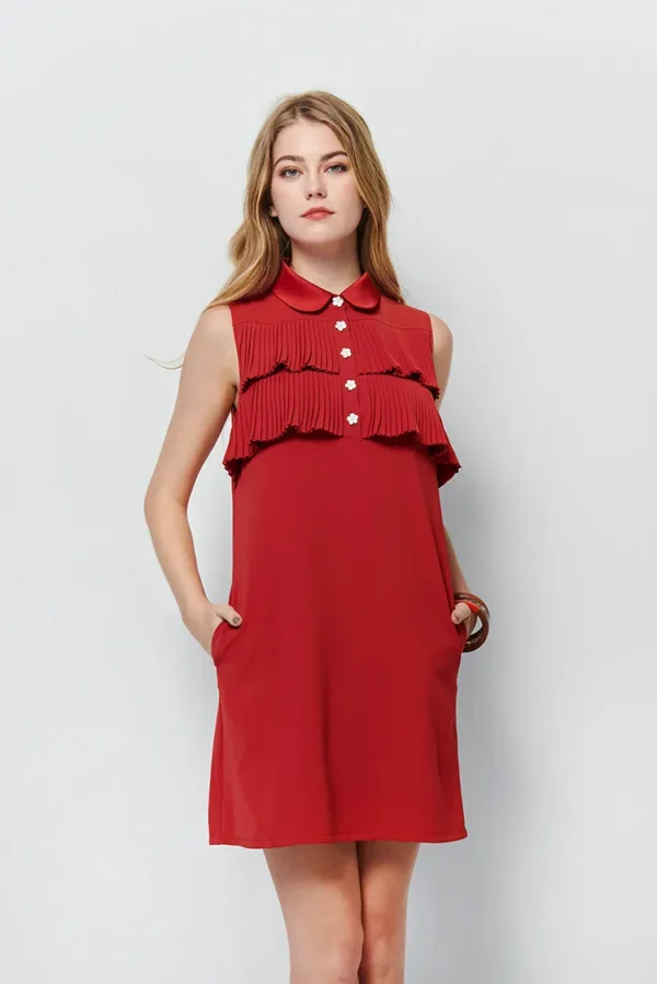 Satin collar button level sleeveless