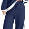Women 2 Piece Outfits Color Block Sweatsuit Casual Fleece Lounge Matching Sets