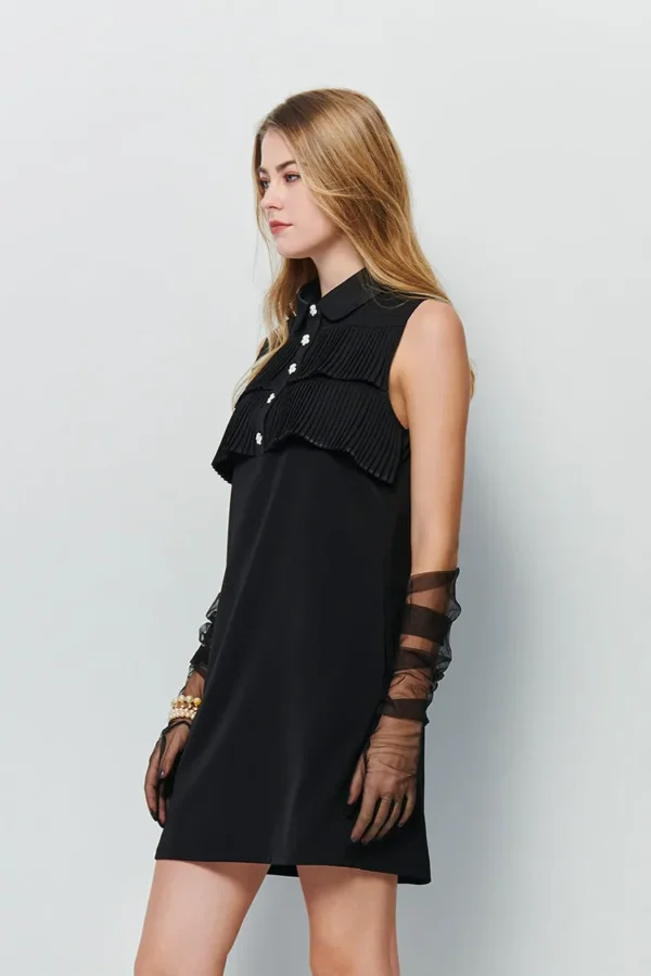 Satin collar button level sleeveless