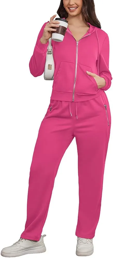 Women 2 Piece Outfits Sweatsuit Zip Up Hoodie Jacket Jogger SweatPants Lounge Matching Sweat Set