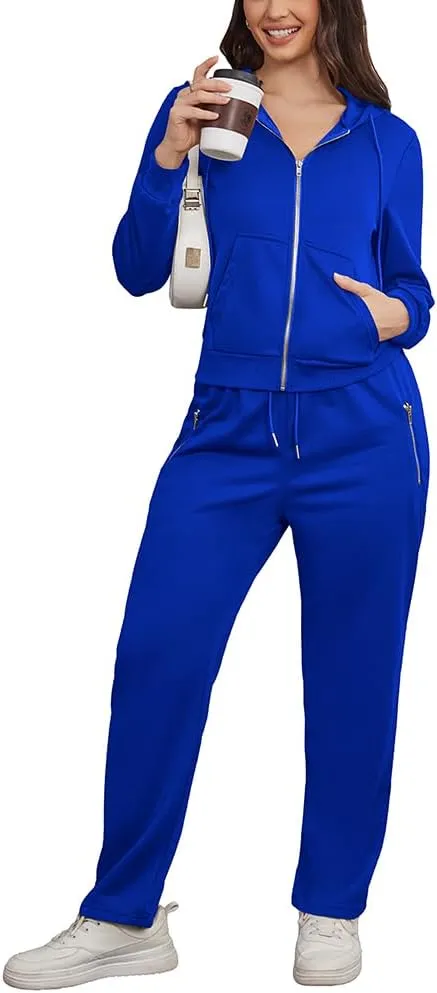 Women 2 Piece Outfits Sweatsuit Zip Up Hoodie Jacket Jogger SweatPants Lounge Matching Sweat Set