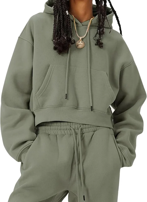 Women Fleece 2 Piece Tracksuits Fall Winter Sweatshirt Jogger Pants Matching Lounge Sets Thick Sweatsuits Pockets