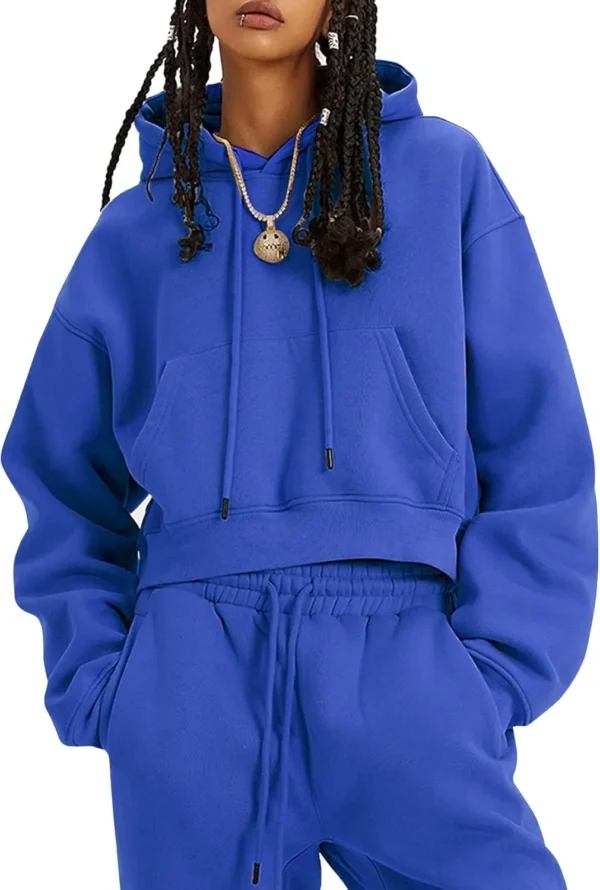 Women Fleece 2 Piece Tracksuits Fall Winter Sweatshirt Jogger Pants Matching Lounge Sets Thick Sweatsuits Pockets