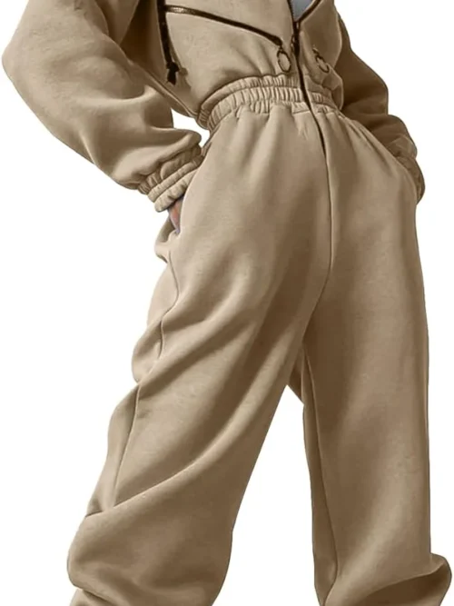 db047b09632acb6efd092101fd1f0310 Women Fleece Jumpsuits One Piece Outfits Hooded Sweatshirt Set High Waist Ladies Jumpsuit