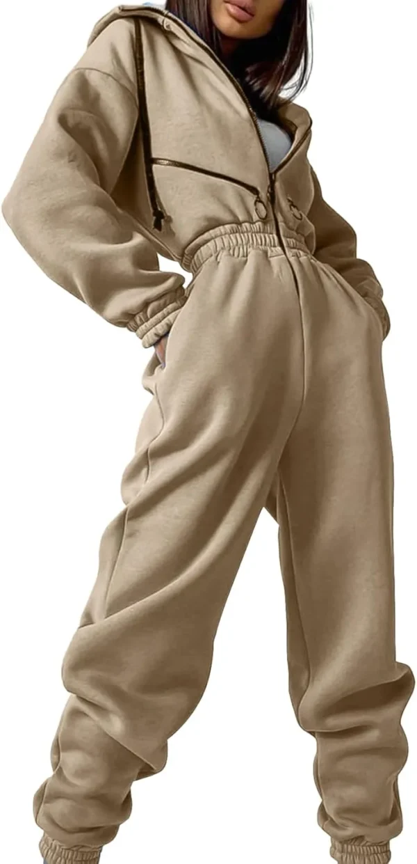 db047b09632acb6efd092101fd1f0310 Women Fleece Jumpsuits One Piece Outfits Hooded Sweatshirt Set High Waist Ladies Jumpsuit