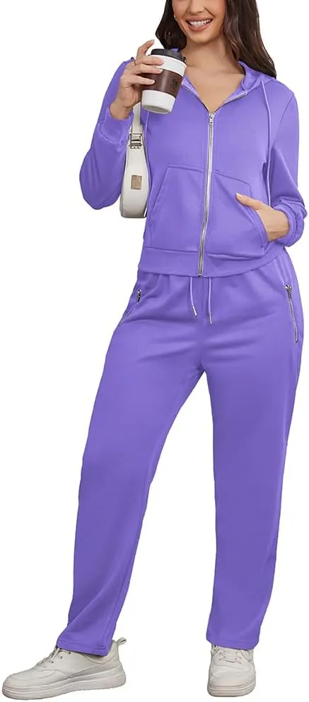 Women 2 Piece Outfits Sweatsuit Zip Up Hoodie Jacket Jogger SweatPants Lounge Matching Sweat Set