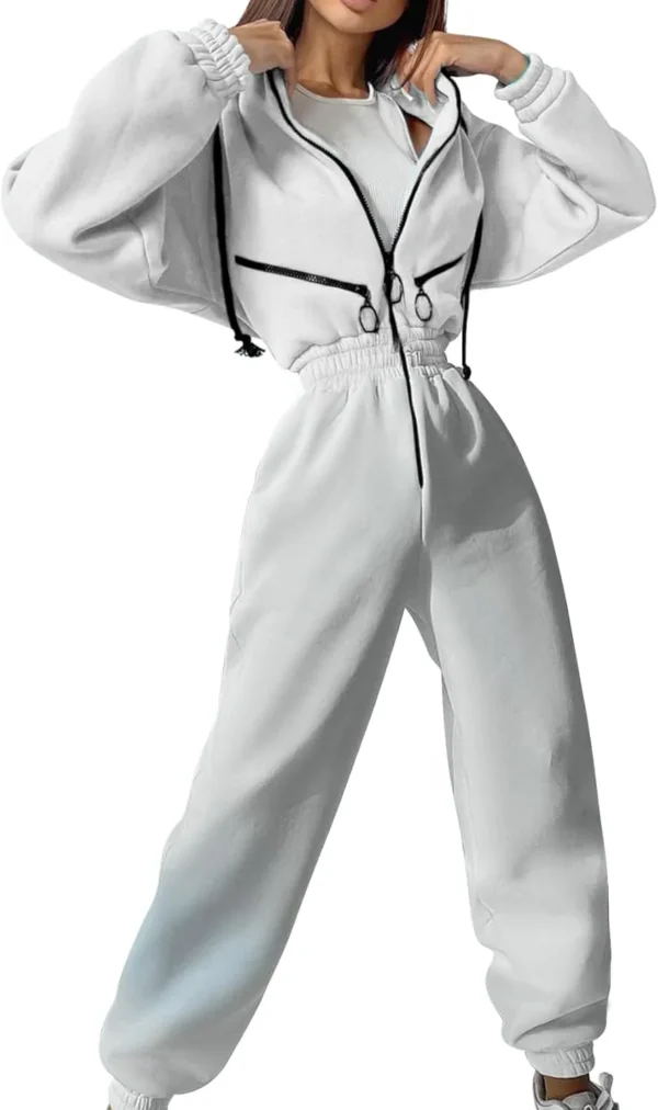 f459204dacb1523a27fb45c0cb92eba3 Women Fleece Jumpsuits One Piece Outfits Hooded Sweatshirt Set High Waist Ladies Jumpsuit