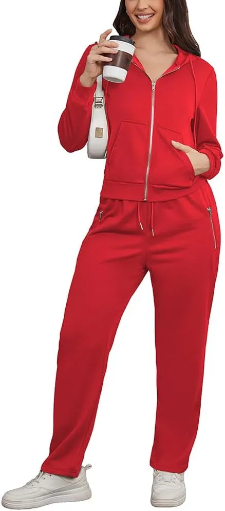 Women 2 Piece Outfits Sweatsuit Zip Up Hoodie Jacket Jogger SweatPants Lounge Matching Sweat Set